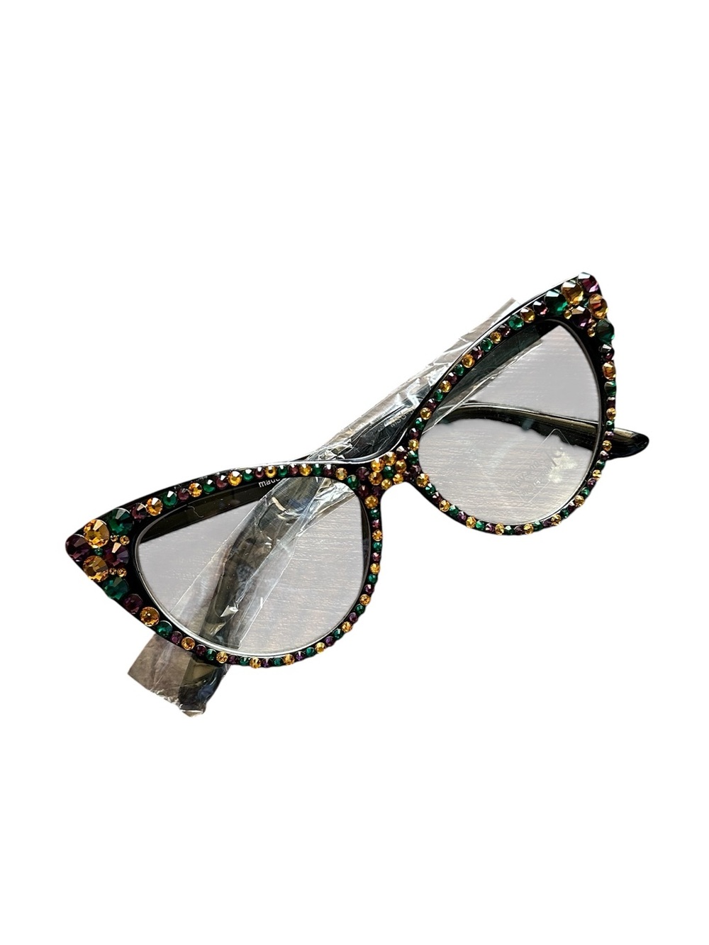 Cat-Eye Crystal-Embellished Sunglasses - Black with Multicolor Gems Mardi Gras